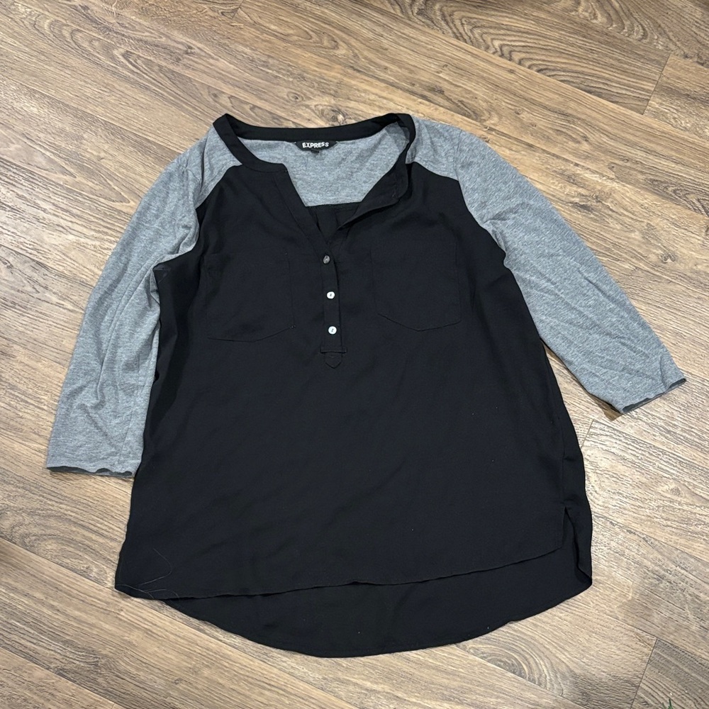 Express Size Large Black and Gray Button Down Shirt